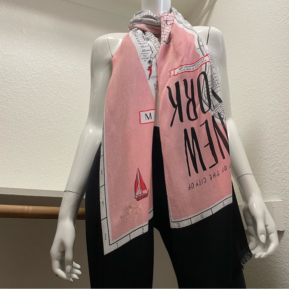 Kate Spade ♠️ New York Map Stripe Oblong Scarf & Pink Cyndy Kent Wallet BUNDLE - Picture 4 of 16